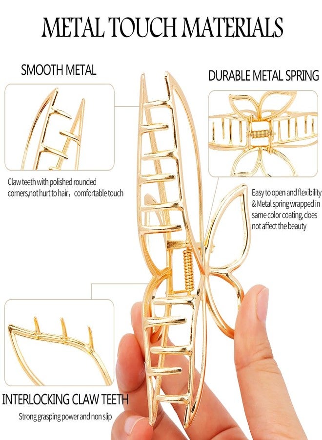 Ahoney 4 Pack Bow Hair Clips for Women - 4.3" Gold Butterfly Metal Claw Clips - Non Slip Cute Fashion Hair Shark Accessories - Image 3